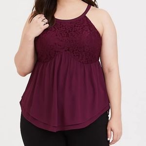 Torrid Merlot Lace Chiffon Tank 3X